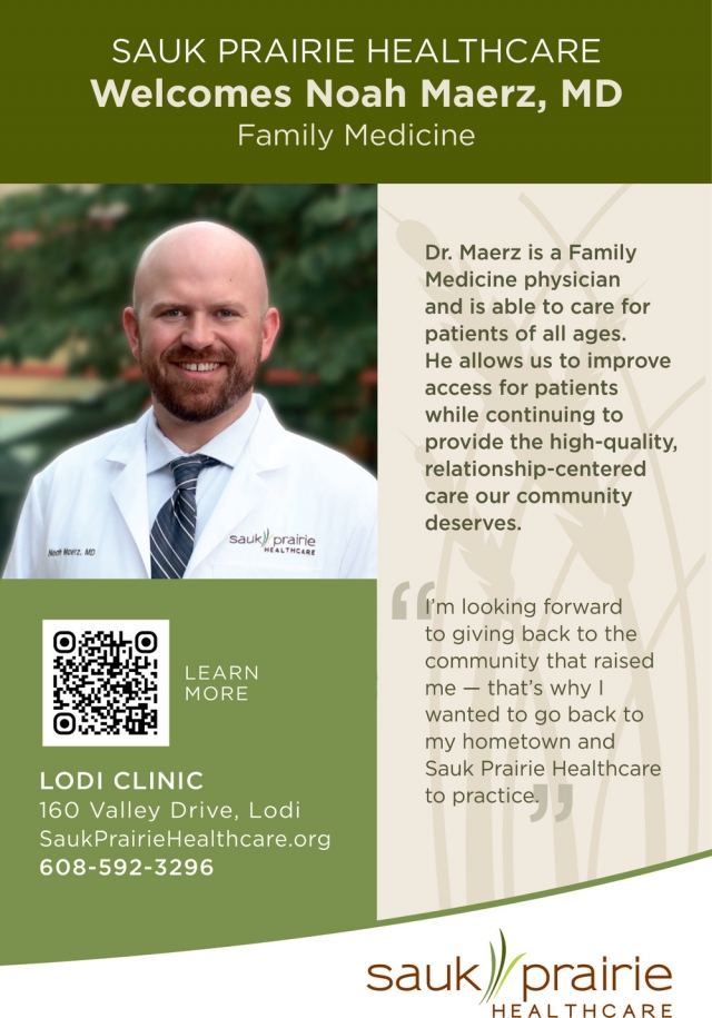 Welcome Noahn Maerz, MD, Sauk Prairie Healthcare, Prairie Du Sac, WI