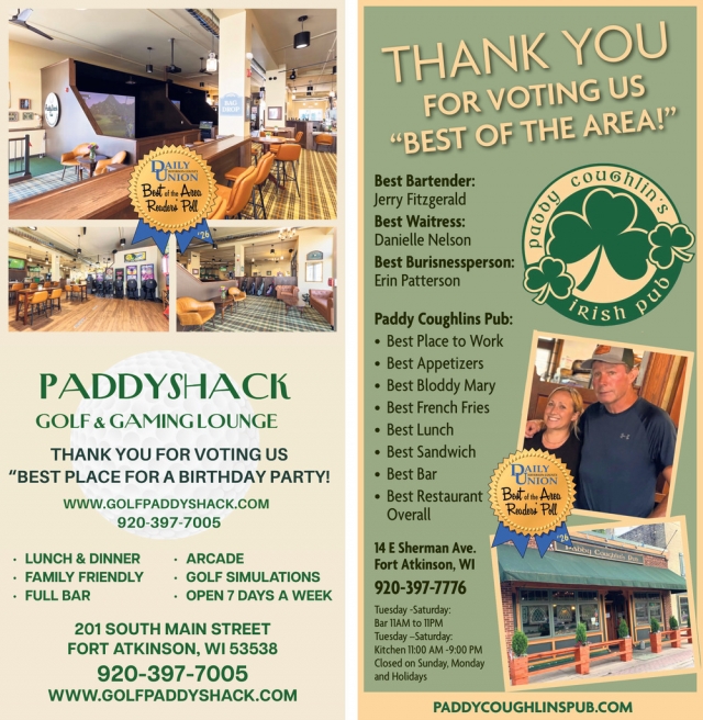 Best Place for a Birthday Party, Paddy Coughlin's Irish Pub - Paddy Shack Golf & Gaming Lounge