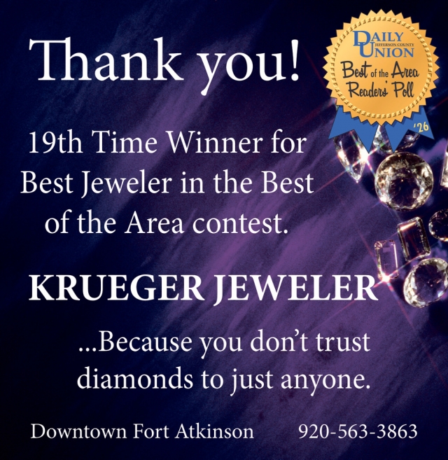 Best Jeweler in the Best of the Area Contest, Krueger Jeweler, Fort Atkinson, WI
