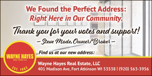 Thank You For Your Vote, Wayne Hayes Real Estate, LLC, Fort Atkinson, WI