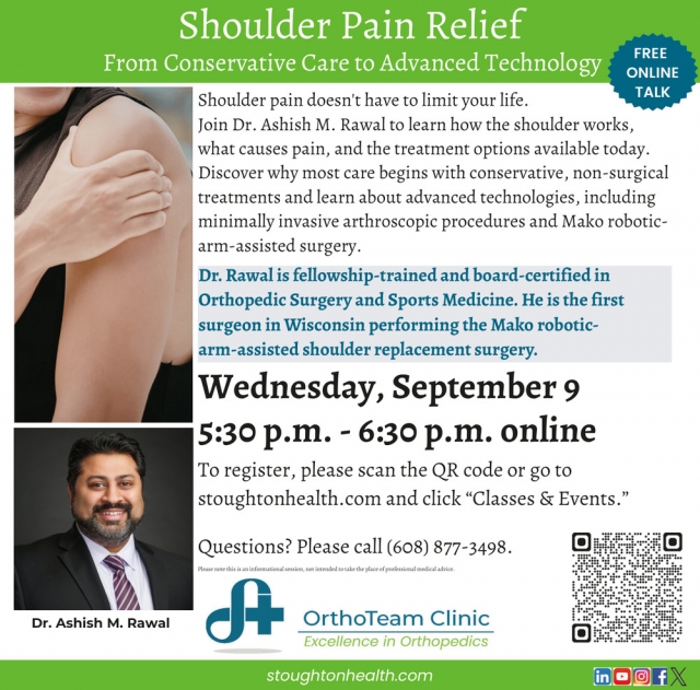 Shoulder Pain Relief, Stoughton Hospital, Stoughton, WI