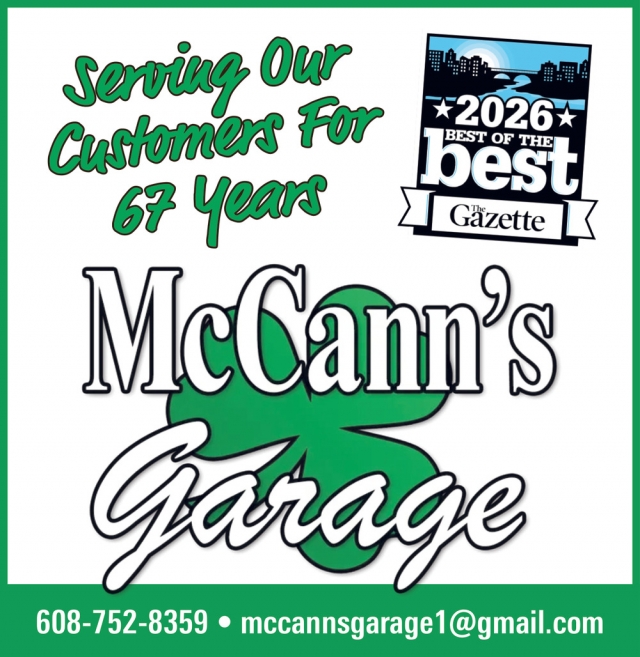 Serving Our Customers For 67 Years, McCann's Garage, Janesville, WI
