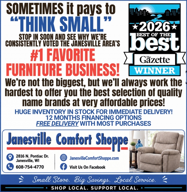 #1 Favorite Furniture Business, Janesville Comfort Shoppe, Janesville, WI
