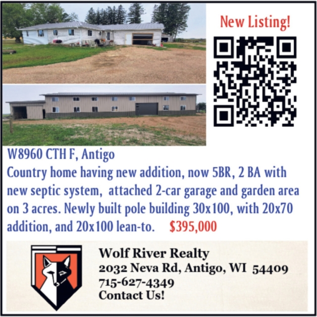 New Listing!, Wolf River Realty, Antigo, WI