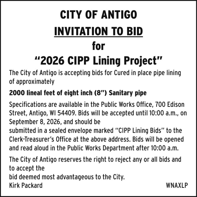Invitation To Bid, City of Antigo, Antigo, WI