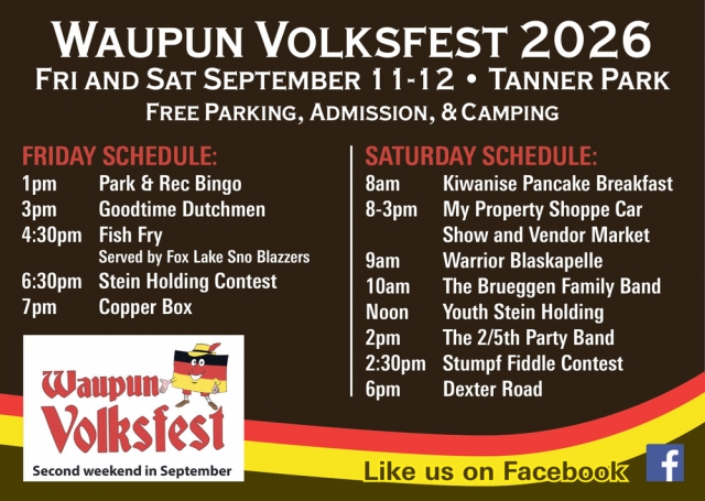 Schedule, Waupun Volksfest 2026
