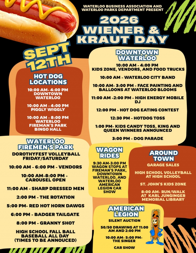 2026 Wiener & Kraut Day, Waterloo Business Association, Waterloo, WI