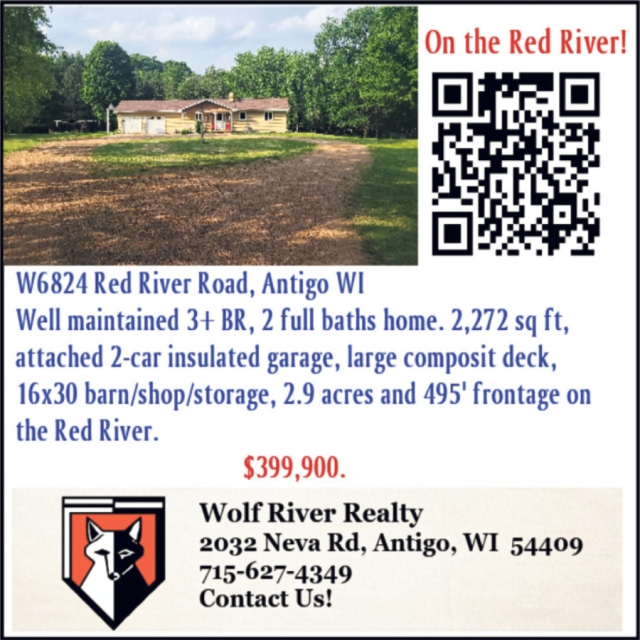 On the Red River!, Wolf River Realty, Antigo, WI
