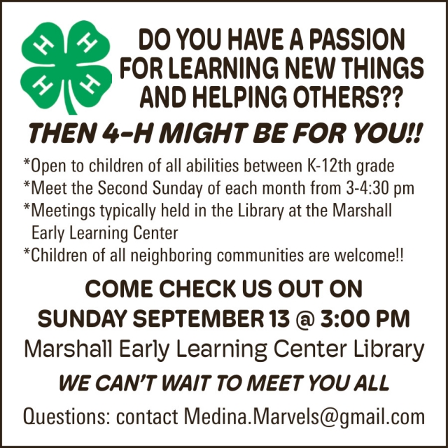 Come Check Us Out, Medina Marvels 4-H Club Workshop (September 13, 2026)