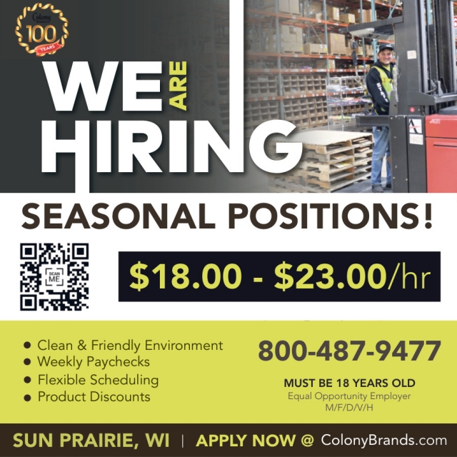 Seasonal Positions, Colony Brands, Inc. - Sun Prairie, Sun Prairie, WI