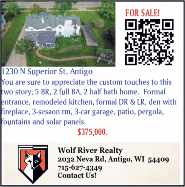 For Sale, Wolf River Realty, Antigo, WI