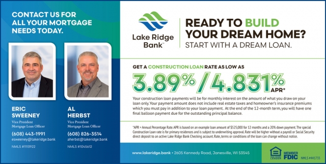 Ready To Build Your Dream Home?, Lake Ridge Bank, Madison, WI