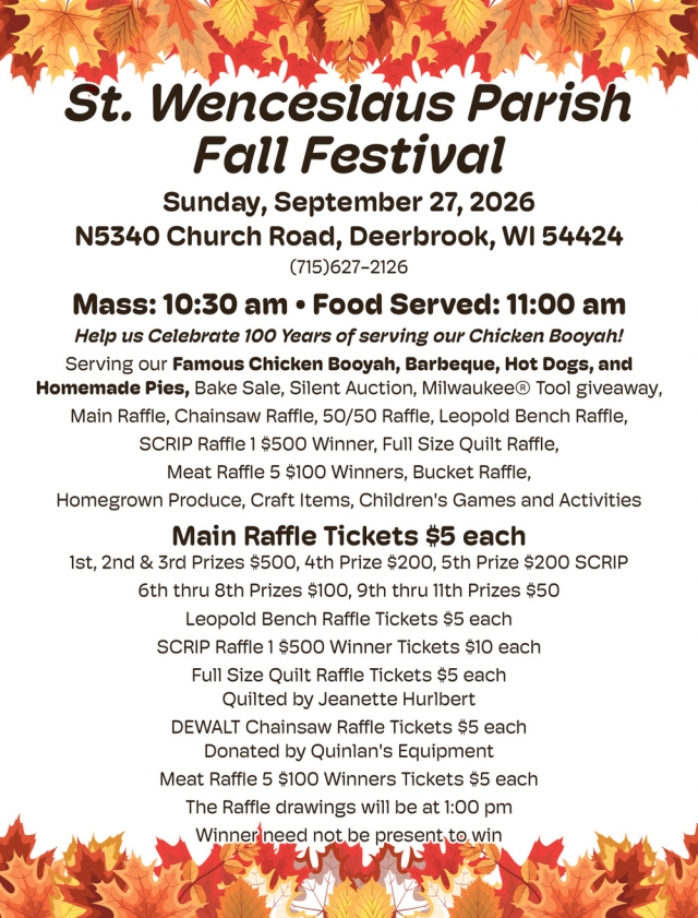 Fall Festival, St. Wenceslaus Parish Fall Festival (September 27, 2026)