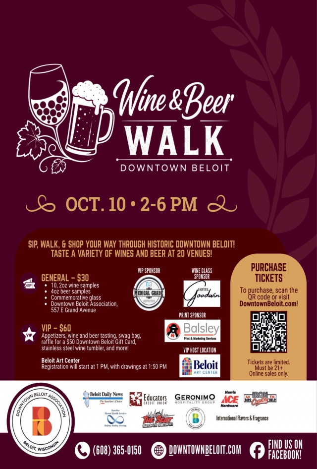 Wine & Beer Walk, Downtown Beloit Association, Beloit, WI