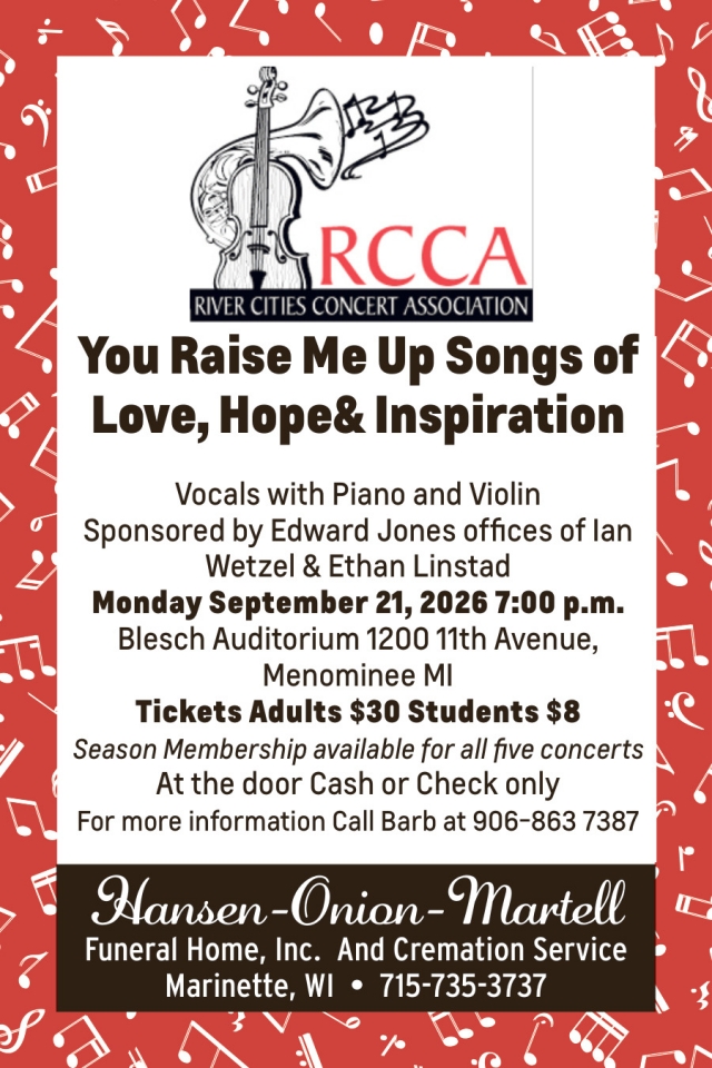 River Cities Concert Association, Hansen-Onion Funeral Home, Inc, Marinette, WI