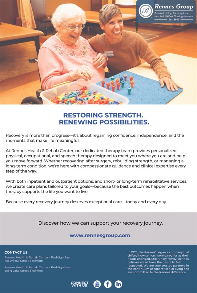 Restoring Strength. Renewing Possibilities., Renaissance by Rennes, Marinette, WI