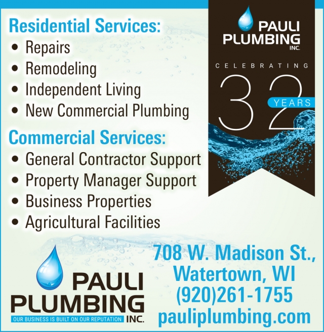Residential Services, Pauli Plumbing, Watertown, WI