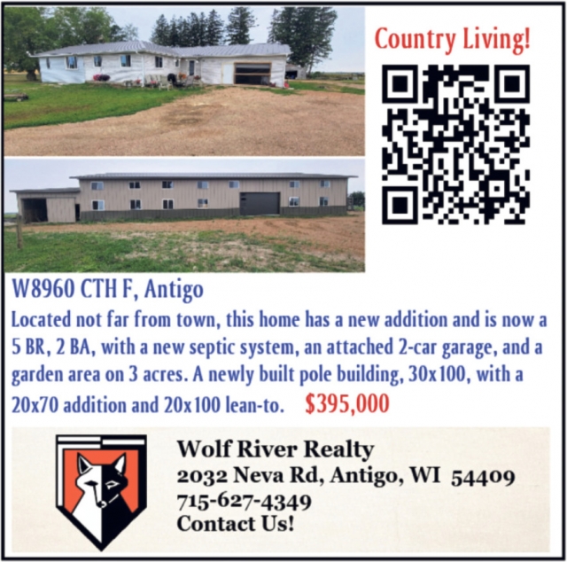 Country Living!, Wolf River Realty, Antigo, WI