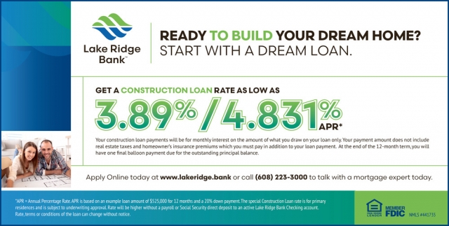 Ready To Build Your Dream Home?, Lake Ridge Bank, Madison, WI