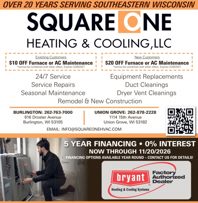 Residential & Commercial, Square One Heating & Cooling LLC, Burlington, WI