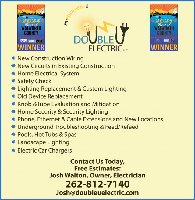 Contact Us Today, Free Estimates, Double U Electric LLC, Elkhorn, WI