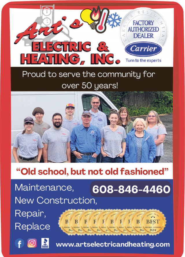 Proud To Serve The Community For Over 50 Years!, Art's Electric & Heating, Deforest, WI