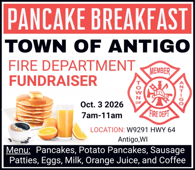 Pancake Breakfast, Town of Antigo Fire Department Fundraiser (October 3, 2026)