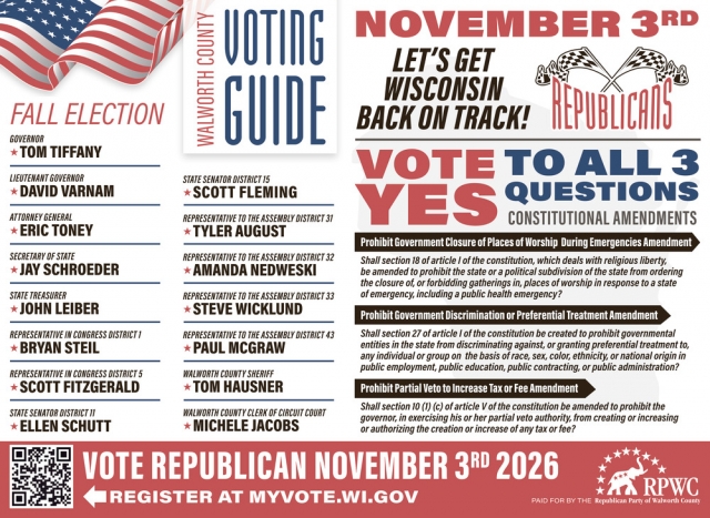 Voting Guide, Republican Party of Walworth County, Elkhorn, WI