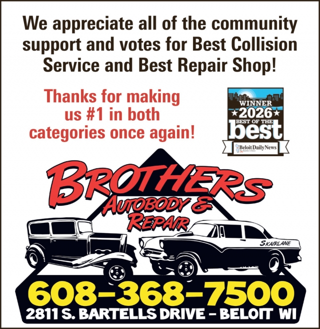 We Appreciate Your Votes, Brothers Auto & Repair, Beloit, WI