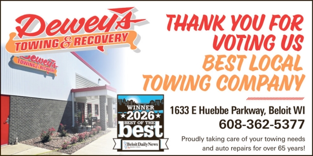 Thank You For Voting Us, Deweys Towing & Recovery, South Beloit, IL