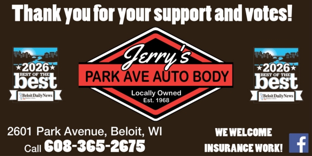 Thank You For Your Support And Votes!, Jerry's Park Ave Auto Body, Beloit, WI
