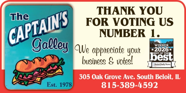 We Appreciate Your Business & Votes!, The Captain's Galley, South Beloit, IL