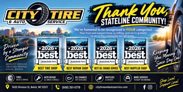 Thank You Stateline Community, City Tire & Auto Service, Beloit, WI