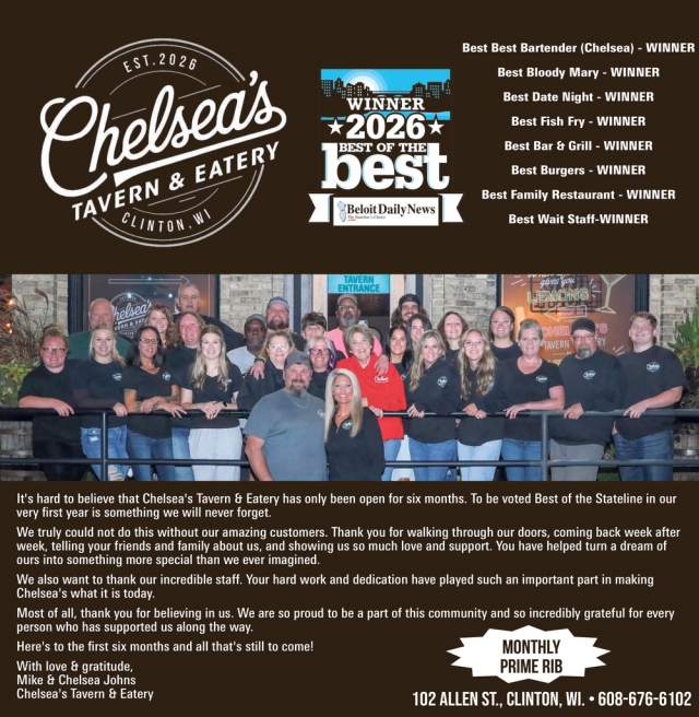 Winner 2026 Best Of The Best, Chelsea's Tavern & Eatery