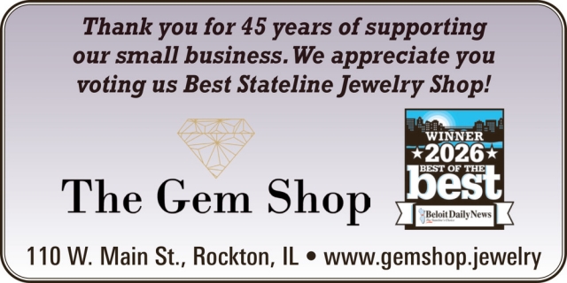 Thank You For 45 Years Of Supporting, The Gem Shop, Rockton, IL