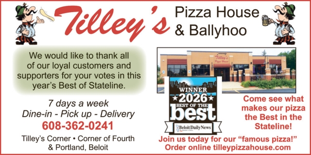 Pizza House & Ballyhoo, Tilley's Pizza, Beloit, WI