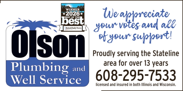 We Appreciate Your Votes And All Of Your Support!, Olson Plumbing & Well Service, WI