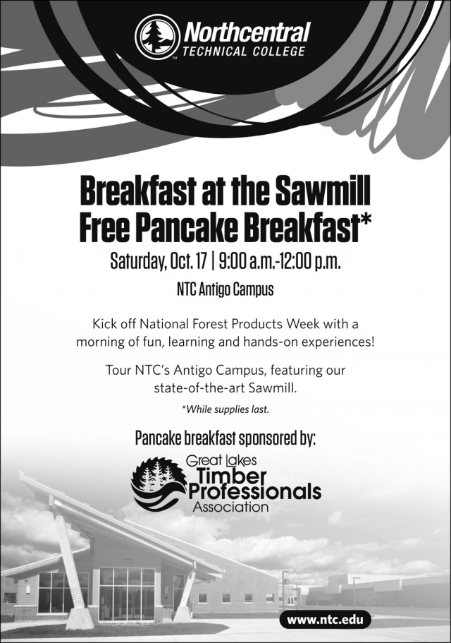 Breakfast at the Sawmill, NorthCentral Technical College - Antigo, Antigo, WI