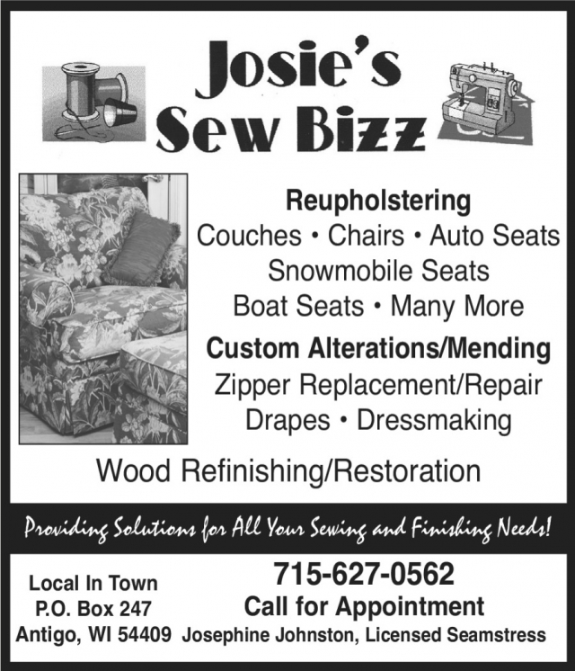 Reupholstering, Josie's Sew Bizz, Antigo, WI