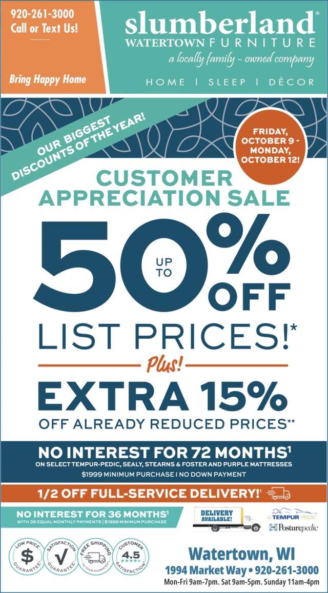 Customer Appreciation Sale, Slumberland Furniture - Watertown, Watertown, WI
