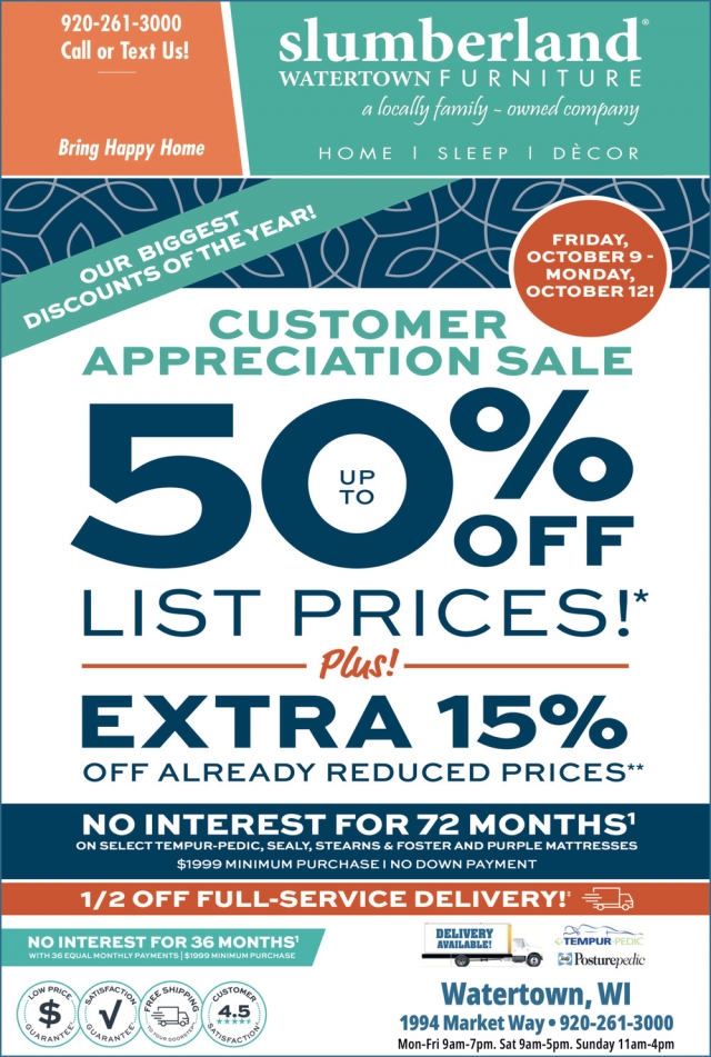 Customer Appreciation Sale, Slumberland Furniture - Watertown, Watertown, WI