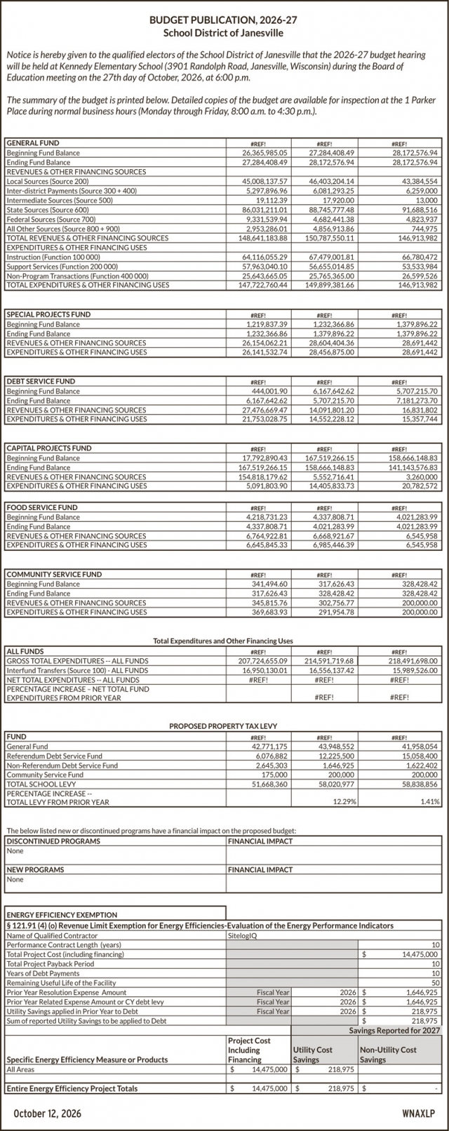 Budget Publication, 2026-27, School District of Janesville