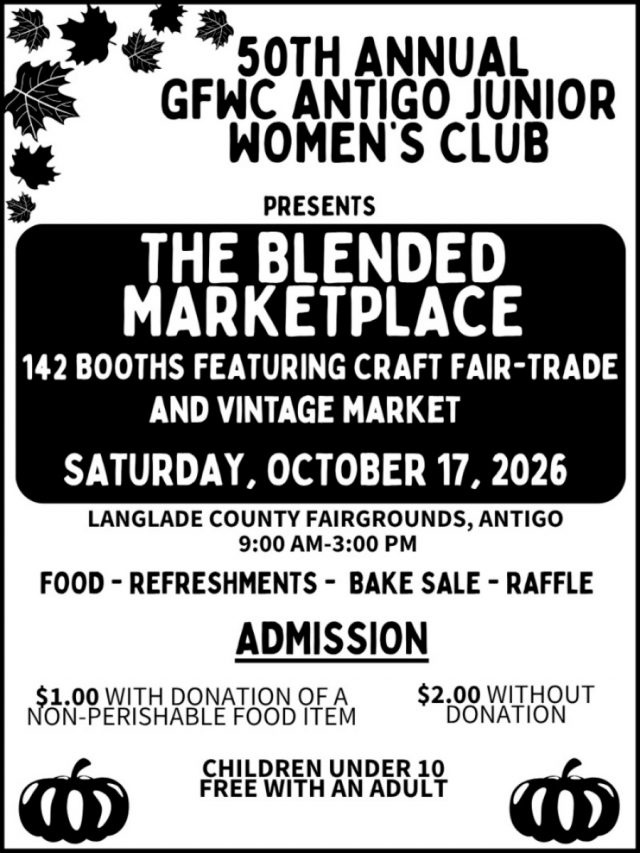 50th Annual GFWC Antigo Junior Womens Club, The Blended Market Place (October 17, 2026)