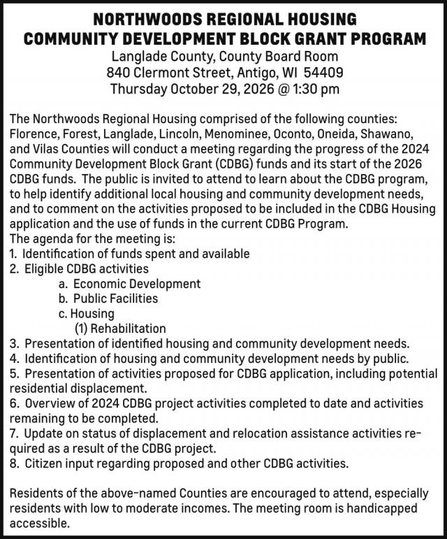 Northwoods Regional Housing, Langlade County