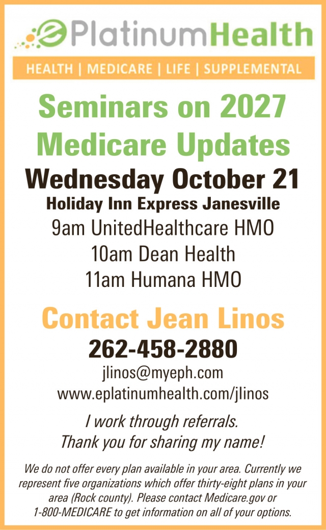 Medicare Changes For 2027, Jean Linos - PlatinumHealth, Whitewater, WI