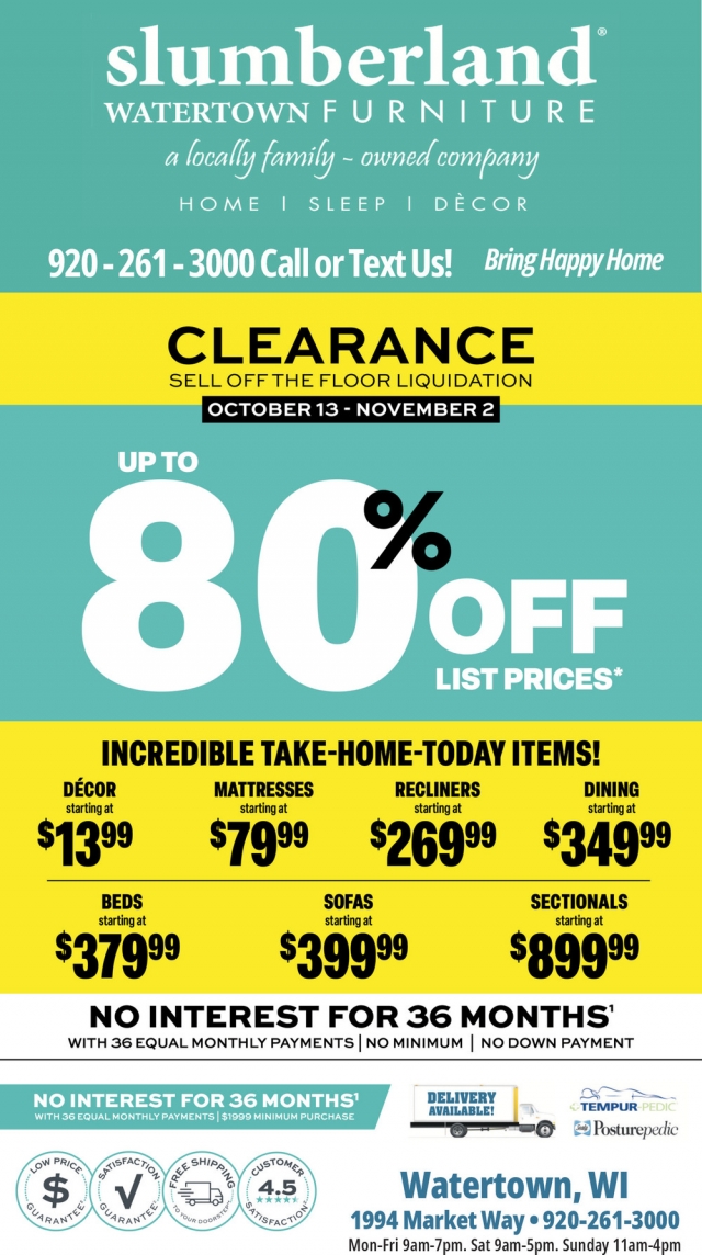 Clearance Sale, Slumberland Furniture - Watertown, Watertown, WI