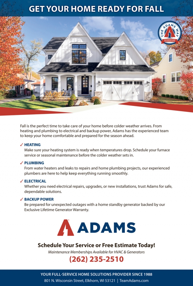 Get Your Home Ready For Fall, Adams Heating & Cooling, Elkhorn, WI