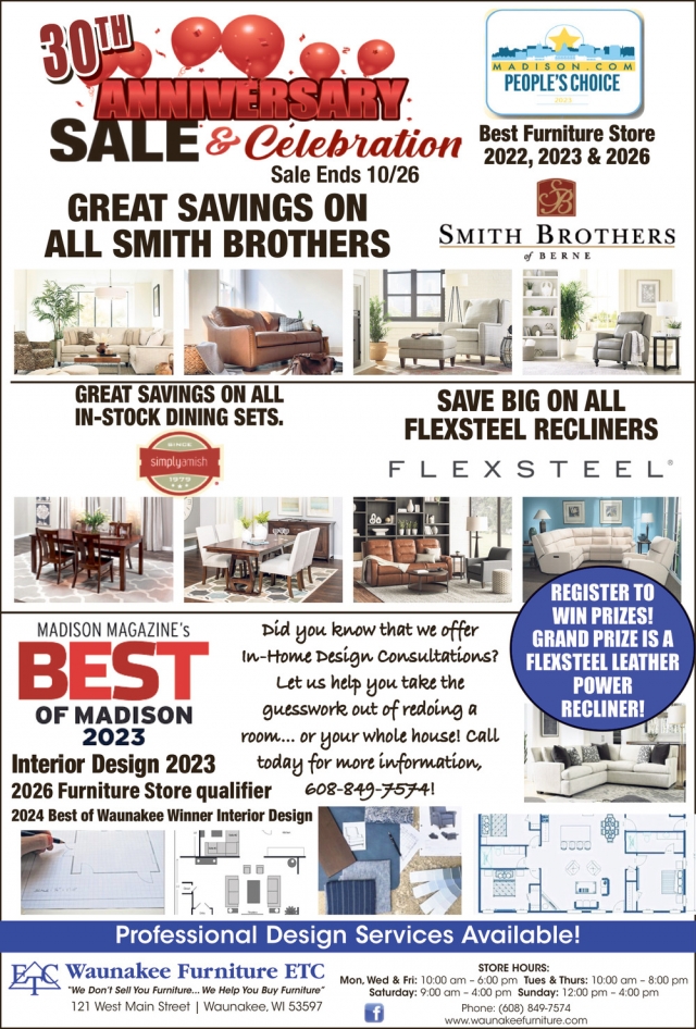 30th Anniversary Sale, Waunakee Furniture ETC