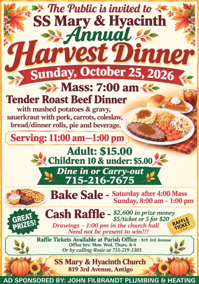 Annual Harvest Dinner, John Filbrandt Plumbing & Heating, Inc., Antigo, WI