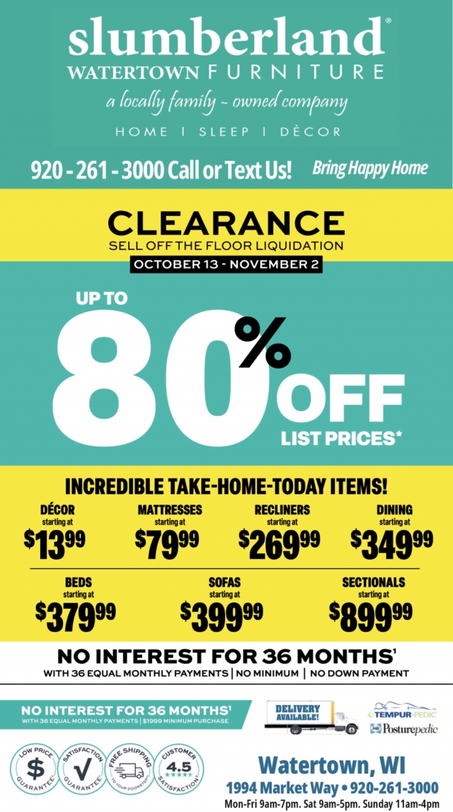 Clearance Sale, Slumberland Furniture - W⁄atertown